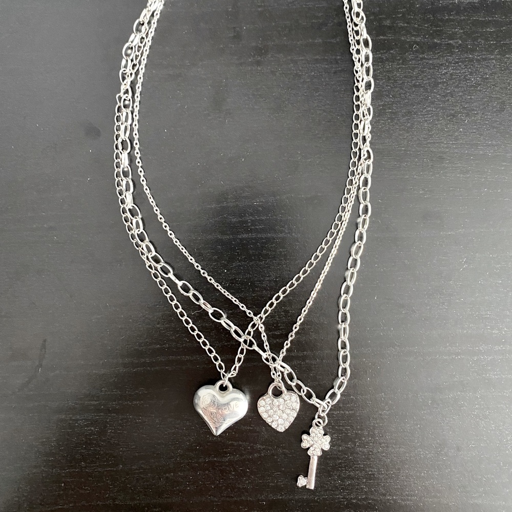 Triple Charm Triple Chain Necklace